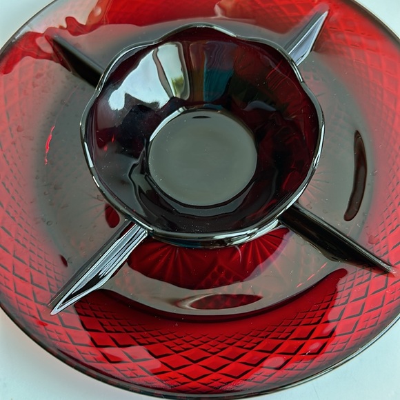 ‘Antique Ruby’ Cristal D'Arques France Ruby Red Divided Plate and Dip Bowl - Picture 3 of 11
